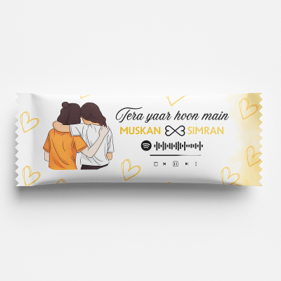 Personalized Friendship Chocolate || “Tera Yaar Hoon Main” Gift Bar | Custom Name Wrapper for Best Friends | Spotify Code Keepsake