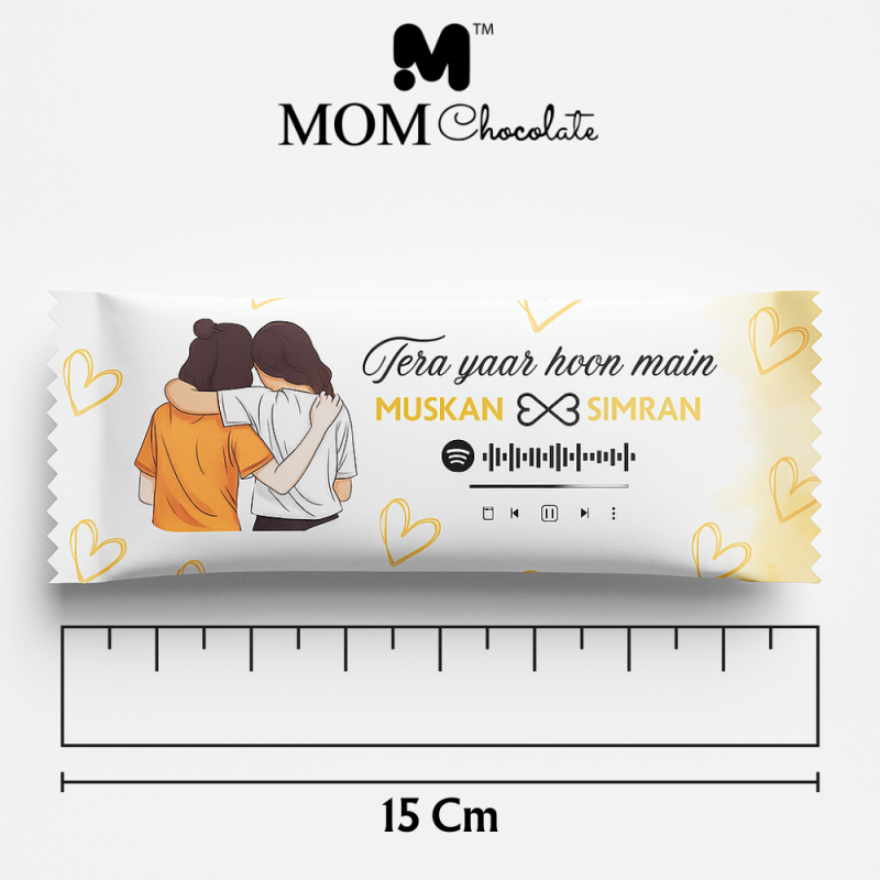 Personalized Friendship Chocolate || “Tera Yaar Hoon Main” Gift Bar | Custom Name Wrapper for Best Friends | Spotify Code Keepsake