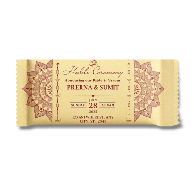 Customized Haldi Ceremony Chocolate Bar Pack – Personalize Names, Dates & Venue for a Memorable Wedding Favor