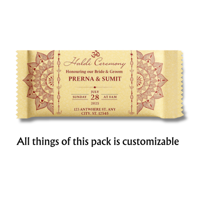 Customized Haldi Ceremony Chocolate Bar Pack – Personalize Names, Dates & Venue for a Memorable Wedding Favor