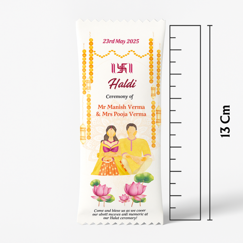 Customized Haldi Ceremony Chocolate Pack || Personalized Wedding Favor with Names, Date & Couple Photo | 14 gm